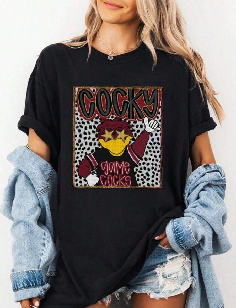 South Carolina Football Team Mascot T-Shirt, Fun Game T-Shirt, Comfortable, Versatile, And Casual Cotton T-Shirt. - 黑色 - 查看 1