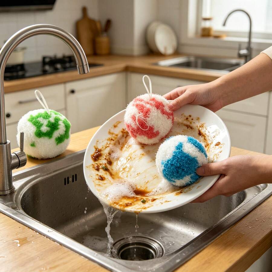 Bola de limpieza multifuncional, bola de limpieza de escritorio, cepillo de limpieza de inodoro, limpiador de superficies de baño, adecuado para lavabos, bañeras y lavamanos. Bola de limpieza reutilizable diseñada específicamente para lavabos y bañeras de baño, adecuada para la limpieza de lavabos