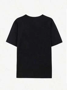 Women's Black Casual T-Shirt With A Print Of The Lyrics Of Psalm 23 "The Lord Is My Shepherd", With Regular Short Sleeves And A Round Neck, Made Of Comfortable Fabric With A Slight Stretch - 黑色 - 查看 3