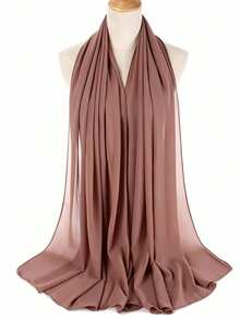 1pc Casual & Versatile Lightweight Solid Color Chiffon Scarf, Suitable For Spring And Summer - Khaki - View 2