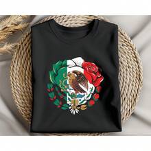 Playera de Mujer con Estampado de Bandera de México y Águila Casual de Algodón Estilo Patrio Suave para Diario - Negro - Ver 4