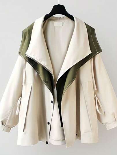 Abrigo trench con capucha y cuello soltero estilo casual para mujer