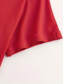 Camiseta manga corta cuello redondo 100% algodón, estampado trendy, tejido ligero y ventilado, estilo moda casual, apta para vida diaria, salidas informales y citas en primavera, verano y otoño - Rojo - Ver 5