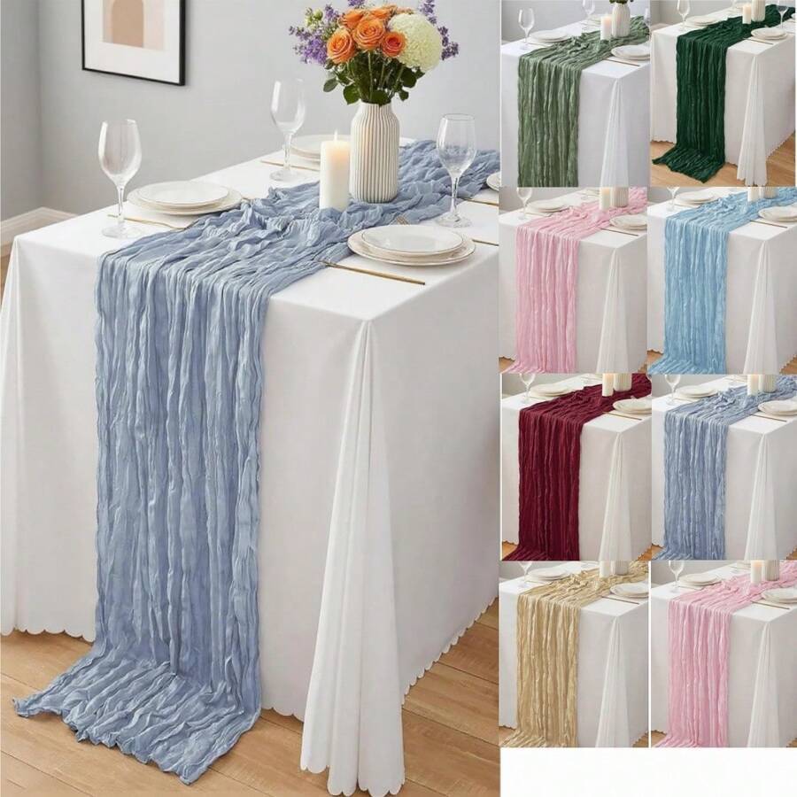 Cheese Cloth Table Runner, Bohemian Countryside Sheer Cheese Cloth Table Runner For Summer, Suitable For Wedding Decor, Holiday Gatherings, Daily Home Use - Multicolor - View 1