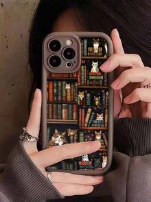 Free Shipping, Excluding Lanyard And Stand. Local Shipping In Mexico, Delivery In 4 Days. 1 Shockproof TPU Phone Case With Retro Bookshelf Design, Compatible With 16, 15, 14, 13, 12, 11 Pro, Series, Water Resistant, Drop Resistant, And Scratch Resistant. - Multicolor 8 - View 3