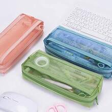 1/4 hộp đựng bút lưới, túi đựng bút bằng nylon trong suốt có khóa kéo đôi, túi đựng văn phòng phẩm dung tích lớn dành cho trường học và văn phòng. - Mảnh duy nhất - Xem 10