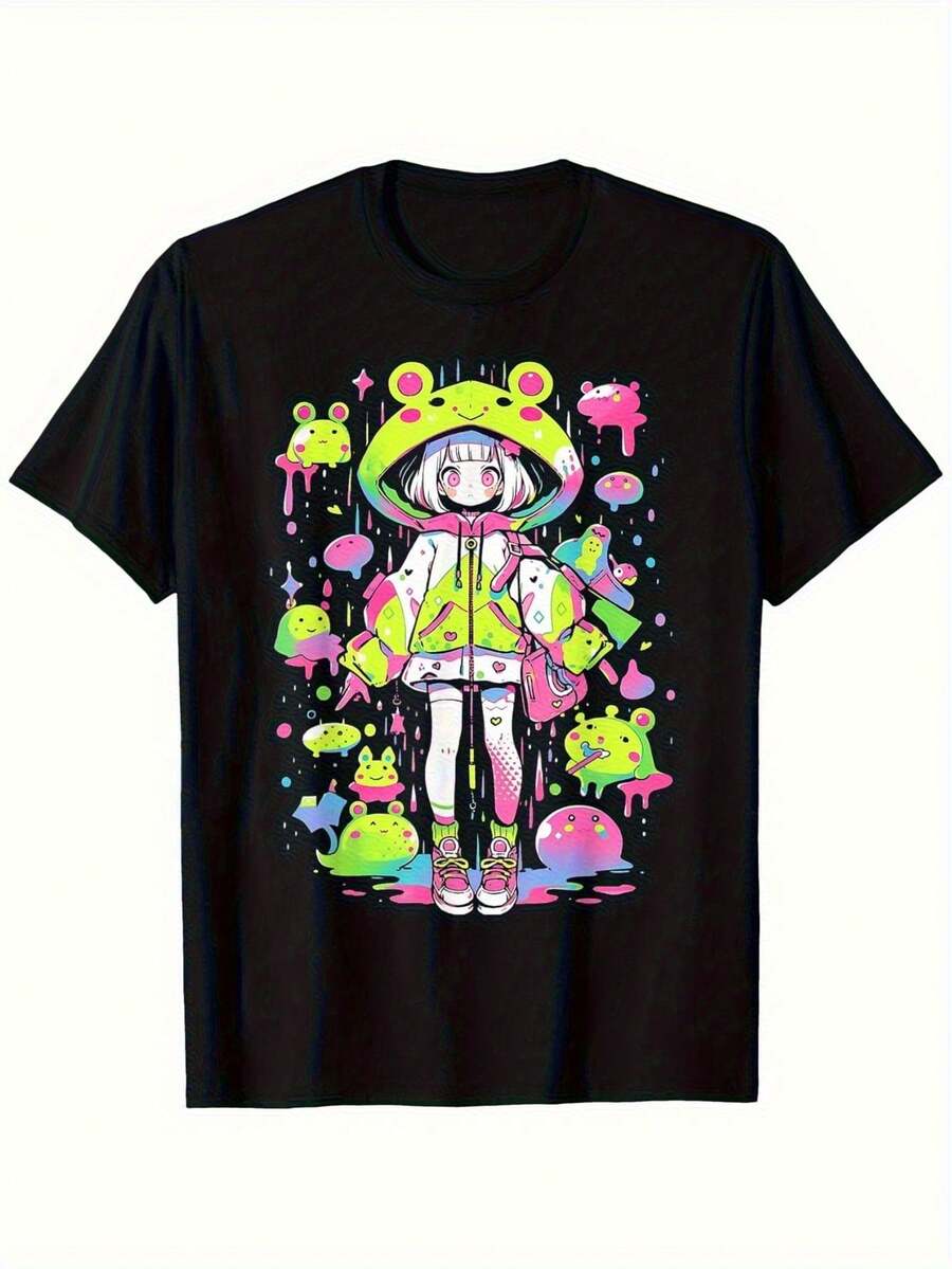 Camiseta Kawaii Chibi Girl |   Decora Kei Anime Manga Harajuku - Negro - Ver 1
