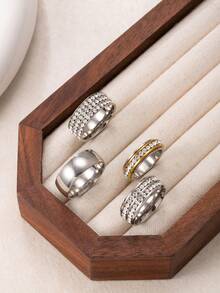 Set 4 Cincin Wanita Elegan dari Stainless Steel dengan Batu Zirkonia Kubik, Cocok untuk Pemakaian Sehari-hari dan Aksesori Acara Meriah - Perak - View 7
