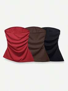de 3 tops tubo casuales minimalistas lisos y ajustados para mujer - Multicolor - Ver 2