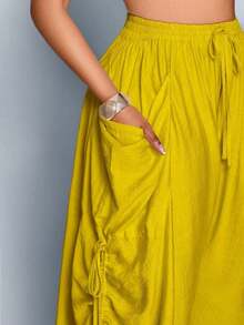 Women's Solid Color Casual Loose Drawstring Pants With Drawstring Pockets, Elastic Waist, Solid Color, Suitable For Daily Commuting And Vacation, St. Patrick's Day, Easter, Music Festivals, Four-Leaf Clover, Street Style, Beach Vacation, Picnic, Fashionable And Versatile Bottoms For Daily Commuting, Western Style, Bohemian Style, Dignified, Fairy-Like Core. Yellow Pants Women Women S Summer Pants Baggy Pants For Women Women S Jogging Bottoms Viscose Pants - Mustard Yellow - View 4