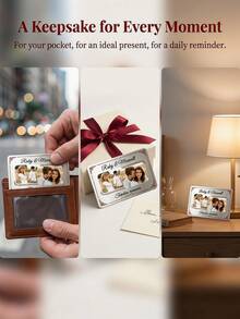 1 Piece Personalized 2 Photos Aluminum Wallet Card, Custom Photo & Text Couple Memorial Card, Custom Name & Quote Romantic Love Card - Silver - View 5