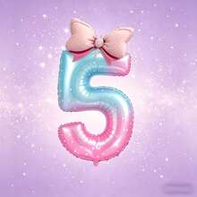Gradient Bowknot Number Balloon Set, Includes Gradient Number Foil Balloons And Mini Bowknot Shaped Balloons, Suitable For Girls Birthday Party Decoration, First Birthday Party, Princess Theme Party And Other Events - View 8