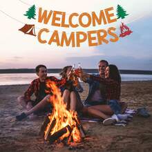 1 Set Welcome Campers Orange Glitter Banner - Camping Theme Birthday Bachelorette Party Decor, Family Camp Day Party Decor, Forest Adventure Decorations - Welcome Campers - View 5