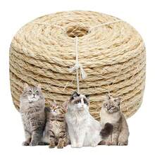 Cat Natural Sisal Rope 1/4 Inch 6mm 98-Feet for Cat Scratching Post Tree Tower Replacement Repair and Replace, DIY Hemp Twine Rope for Cat Scratching Furniture Window Perch and Crafts Gardening - Primario 6 mm 96 pies - Ver 2