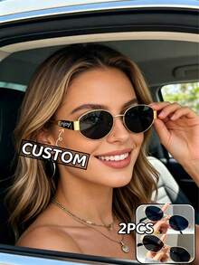 Customized Fashion Glasses For Women, Personalized With Name, Text, Blessing, Etc. Two Different Frame Styles, Popular Fashion Glasses Suitable For Matching Outfits, Travel, Cycling, Driving, Unisex Design, Customize Your Unique Glasses! - Gold - View 2