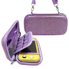 Sparkly Purple Protective Case For Switch Lite Series, Hard EVA Travel Bag With Detachable Crossbody Strap, Anti-Scratch Organizer For Console & Accessories,Shockproof Portable Travel Storage Bag With Crossbody Strap & Game Card Slots - View 1