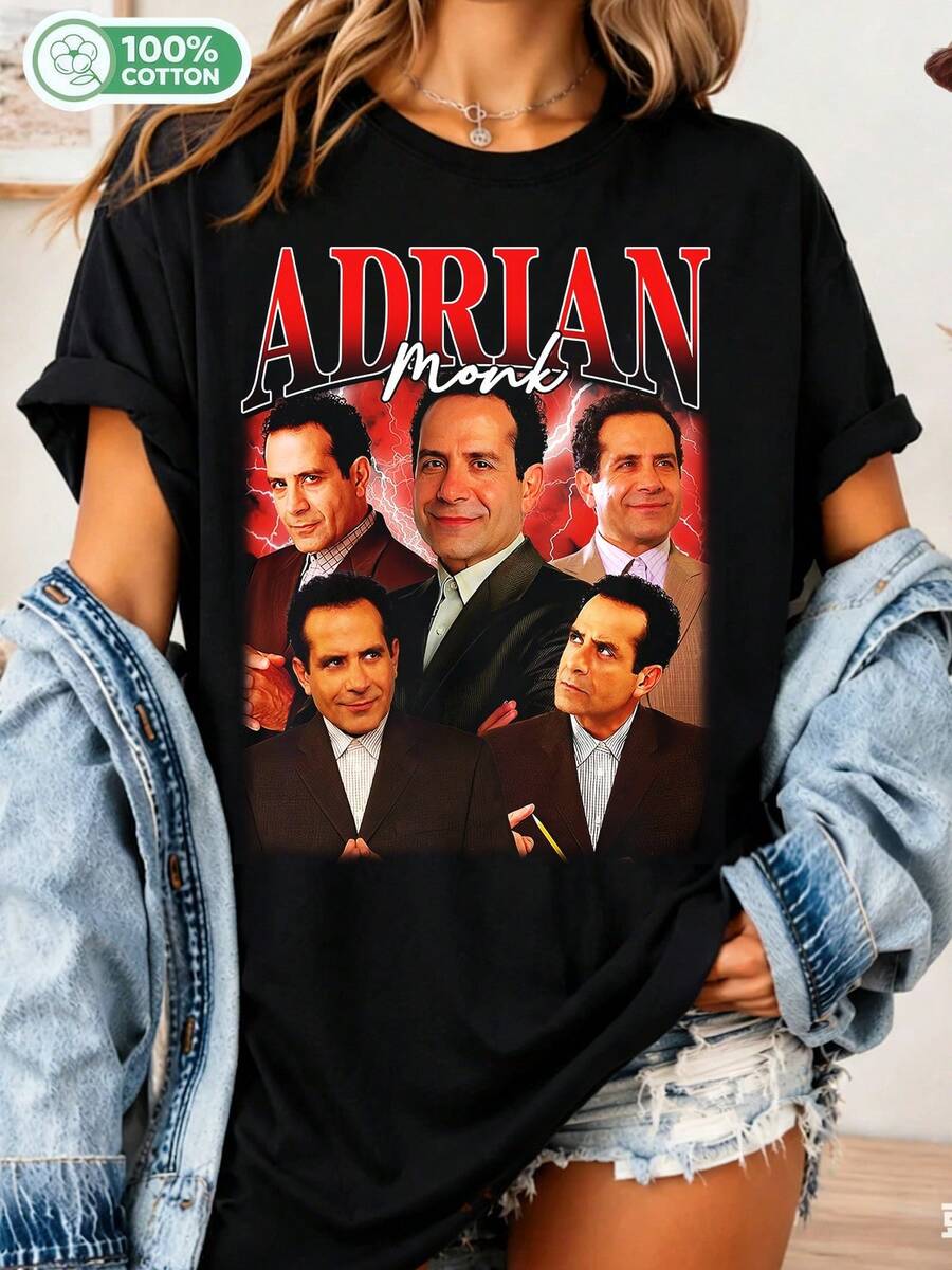 Vintage Adrian Monk T-Shirt, Vintage Tony Shalhoub T-Shirt, Monk TV Series T-Shirt, Vintage Adrian Monk T-Shirt - Black - View 1
