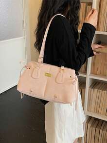 Bolso de hombro versátil con encanto de oso de peluche y decoración de lazo, bolso grande para ir al trabajo, color rosa pastel, primavera/verano 2026 - Rosa - Ver 4