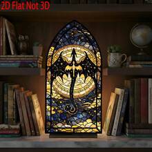 Gothic Stained Glass Starry Sky Dragon Acrylic Bookend, Mysterious Dark Fantasy Desktop Decor, Medieval Cathedral Window Style Room Decoration, Vintage Starry Sky Dragon Tabletop Display Ornament - Multicolor - View 18