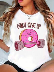 Camiseta Casual de Verano con Estampado de Donut "Donut No Te Rindas" - [Blanco] - Ver 6