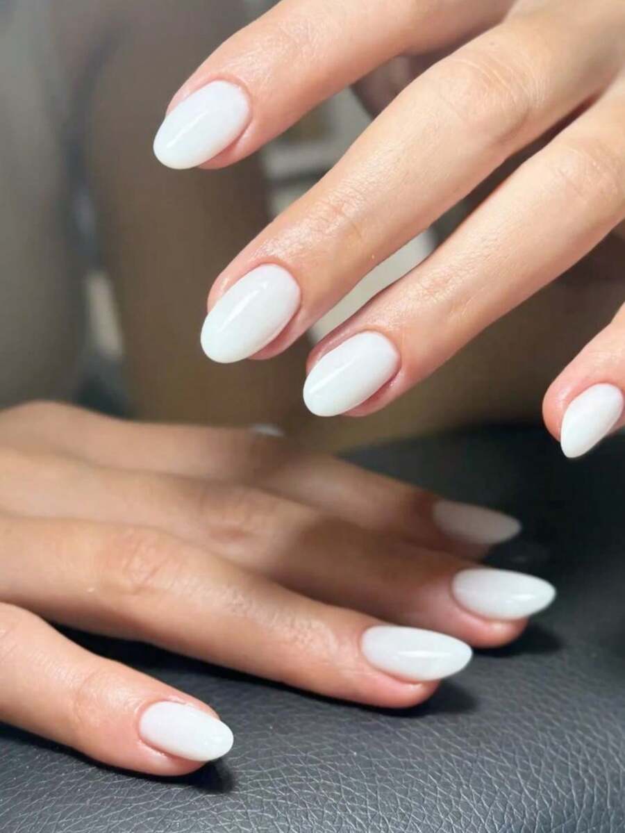 24pcs Oval White Press-On Nails, Fashionable Elegant Minimalist Artificial Nails To Instantly Enhance Your Style, Suitable For Women, Girls, Parties, Daily Wear, Reusable - Multicolor - View 1