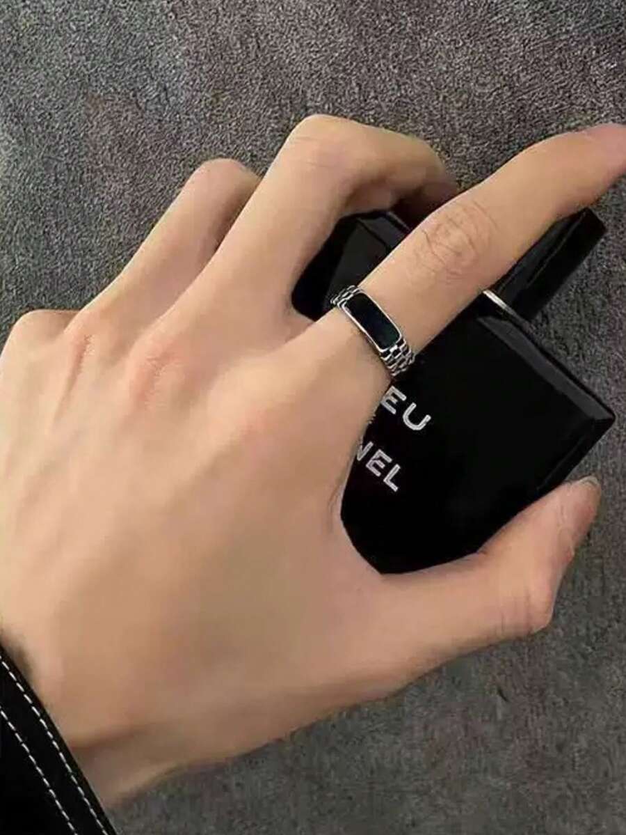 1 chiếc nhẫn hình giọt dầu thời trang, kiểu dáng hở, phù hợp cho cả nam và nữ đeo hàng ngày. - màu đen - Xem 1