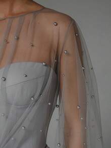 Vestido ajustado con perlas escote bandeau estilo sensual - Gris - Ver 2