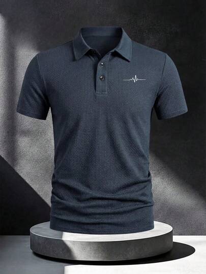 1pc Elegant Printed Pattern Men's Business Casual Polo Shirt, Comfortable Fabric Suitable For Golf, Tennis, Outdoor Travel, Leisure, Great Gift For Men