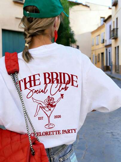 1 pièce T-shirt court à col rond pour femme d'été, t-shirt de demoiselle d'honneur avec l'impression "LA MARIÉE", convient pour enterrement de vie de jeune fille, vacances, bureau, décontracté, rendez-vous, fête, rassemblement, blanc pour le port de tous les jours