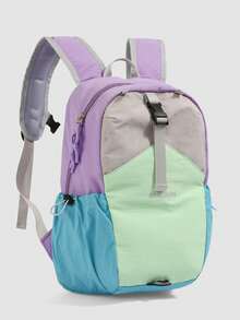 1 pieza Mochila de bloques de color tipo macaron, minimalista y de moda, ligera y de gran capacidad, mochila de almacenamiento multifuncional para niños adecuada para estudiantes, viajes cortos, actividades al aire libre, unisex, gran regalo para vacaciones - Multicolor - Ver 9