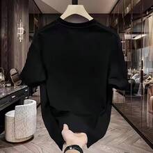 Camiseta de manga corta para hombre de algodón puro de alta densidad, nuevo estilo de verano, cuello redondo estampado a la moda, corte ligeramente holgado, top casual versátil de media manga. DSFE - 250 g de algodón puro - negro - Ver 3