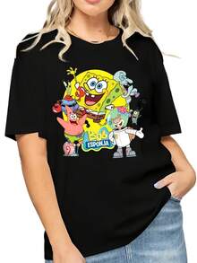 Camiseta negra con estampado divertido y diseño colorido para jóvenes fans, ideal para eventos sociales y festivales urbanos.Top de moda en la moda casual, camiseta estampada con transferencia de calor de 230g, regalo de cumpleaños casual y cómodo - Negro - Ver 1