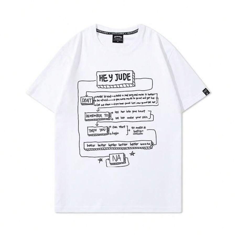 Camiseta de manga corta de la banda de rock , modelo Hey Jude, estilo holgado e informal, de metal y hip-hop, mercancía de apoyo de Sun Yanzhi. - Blanco - Ver 1