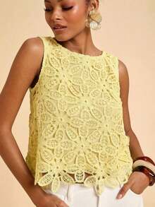 Blusa casual de mujer de cuello redondo sin mangas de color marrón, ideal para vacaciones, verano, primavera, fiestas, playa, San Valentín, disfraz de carnaval, elegante, floral, carnaval, de primavera a verano, fiesta, invitada de boda, cumpleaños, estilo mexicano bohemio para mujer - Amarillo claro - Ver 5
