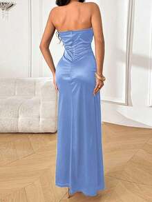 Vestido de verano WOWDARK, vestido elegante de fiesta con cuello en V, cintura con lazo y abertura alta, adecuado para el Día de San Valentín, citas, reuniones, fiestas, viajes, vacaciones, playa y otras ocasiones como bodas y primavera - Celeste - Ver 6