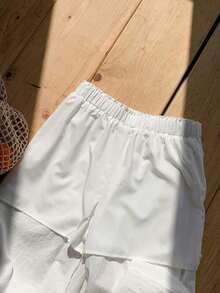 2 piezas de top de tirantes y pantalones de lino de verano para mujeres - Blanco - Ver 9