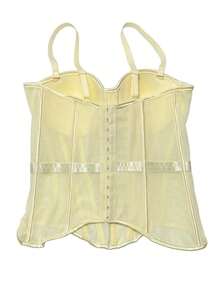 Camiseta sin espalda de malla de unicolor marrón con estilo de corsé para mujer, lencería casual de otoño/invierno negra de verano - Amarillo - Ver 6