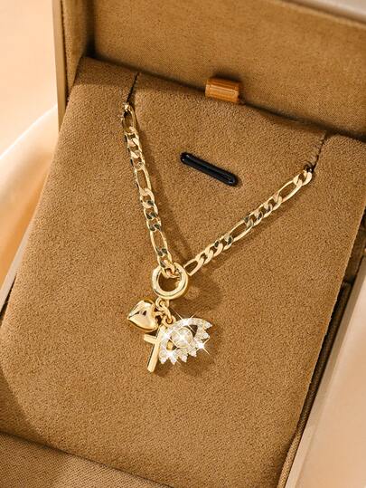 1pc Classic European & American Style Copper Inlaid Zirconia Cross, Devil's Eye, Heart Pendant Necklace, Limited Edition, Suitable For Christmas/Thanksgiving/Halloween/Mother's Day/Valentine's Day, Communion, Gift, Daily/Festival Wear, Prayer