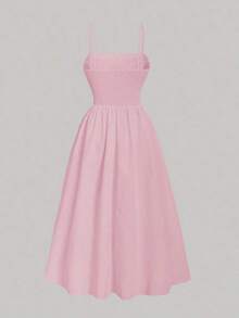 Vestido midi plisado elegante con estampado floral para mujer - Rosa Pálido 2 - Ver 2