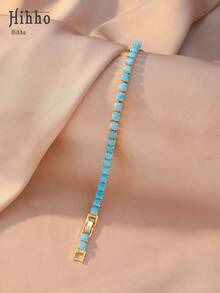Hihho 1pc/3pcs Set Pink, Transparent White, Turquoise Plated Tennis Bracelet, Sparkling Cubic Zirconia Design, Adjustable Sliding Clasp, Suitable For Women Wedding Bridesmaid Gala Birthday Valentine's Day Anniversary Christmas Mother's Day Engagement Graduation - Multicolor - View 12