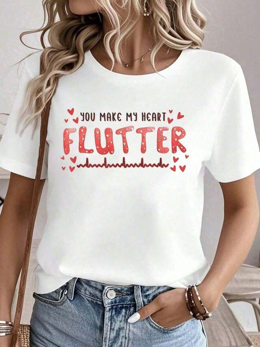 100% algodón, Camiseta con estampado "You Make My Heart Flutter" para enfermera cardíaca, San Valentín, CVICU, Camisetas gráficas para mujer, Tops de verano, Camiseta de cuello redondo, 100% algodón, Ropa para mujer, Conjuntos para mujer, Ropa de otoño para mujer, Tops para mujer, Camiseta blanca. - Blanco - Ver 1