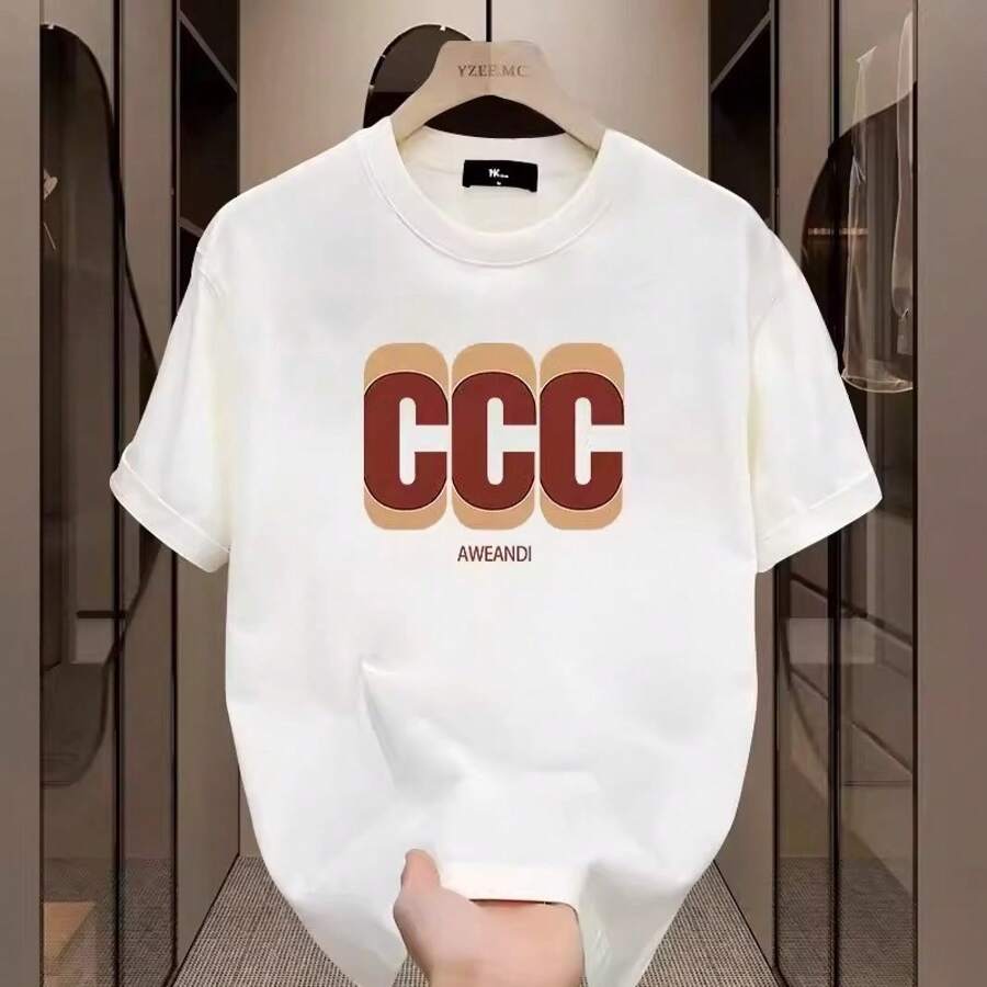 Camiseta de manga corta para hombre, novedad de verano 2025, de marca de moda, estilo pesado, camiseta negra de manga corta para adolescentes. 4ZEU - 250 g de algodón puro - blanco 3C - Ver 1