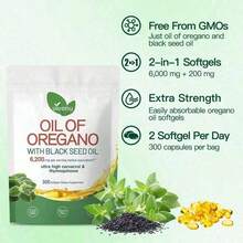 Vivonu Oil Of Oregano With Black Seed Oil Softgels |   6200mg Herbal Equivalent Per Serving |   Ultra High Carvacrol & Thymoquinone |   300 Softgels |   Gluten & Dairy Free - 2件 - 查看 2