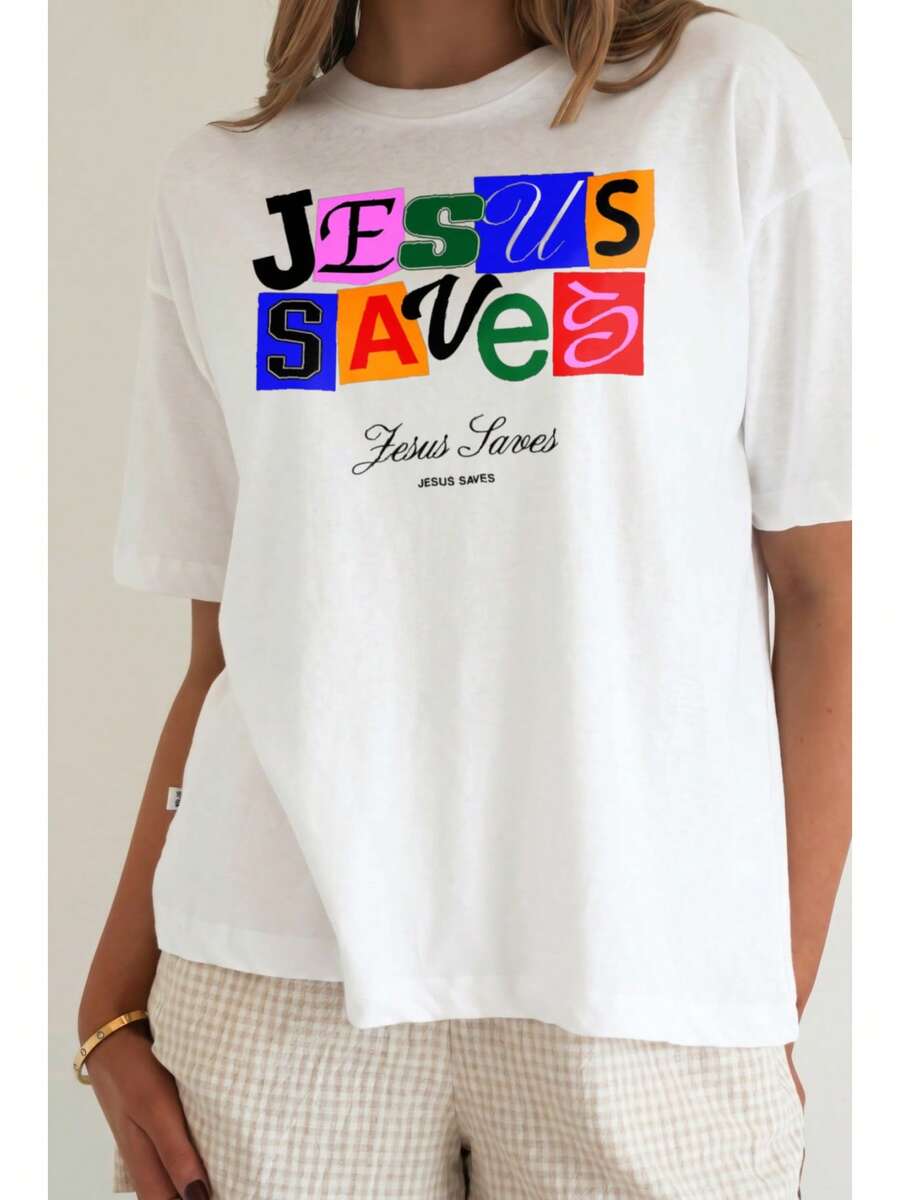 1 Piece Unisex Loose Fit Short Sleeve T-Shirt, 180g, Crew Neck, 100% Pure Cotton, Designed By Y2K Artists In The Bababask Style, Casual And Versatile, With Celebrity Print, Ideal For Urban Style, Daily Outings, Camping, Concerts And Hip-Hop, Rock And Rap Events, Perfect For Festivals, Autumn And Year-Round Wear, Special Offer On Plus Sizes For Women - 白色2 - 查看 1