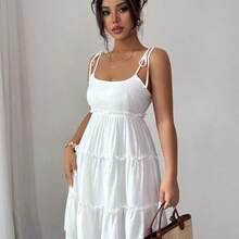 Elenzya Swiss Dot Frill Trim Cami Dress Vacation Beach Outfits Women Lilac Dress Women Purple Summer Dress - Rosa Roja - Ver 4