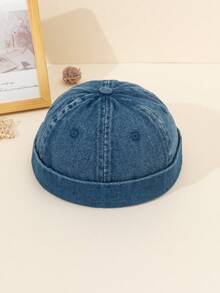 1 buah Topi Kulit Melon Cuci untuk Anak-anak, Beret Retro Tanpa Pinggiran Bergaya Hip-Hop - koboi - View 4