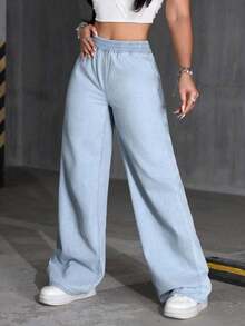 PETITE Pantalones vaqueros sueltos y anchos con bolsillos para mujer, versátiles y casuales - Lavado ligero - Ver 5
