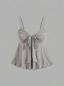 MOD Camisola de mujer con cordones de unicolor, multipaquete, estilo bohemio, adecuada para atuendos de playa, looks de vaquera occidental, blusas casuales, fiestas rave, festivales de música country - Gris - Ver 5
