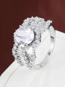 1 chiếc nhẫn nữ bản rộng thiết kế hình lá và quả, đính đá Cubic Zirconia. - Nhiều màu - Xem 7