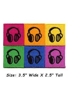 1 pieza Parche bordado de bloques de color de auriculares, amante de la música retro para planchar - Multicolor - Ver 8